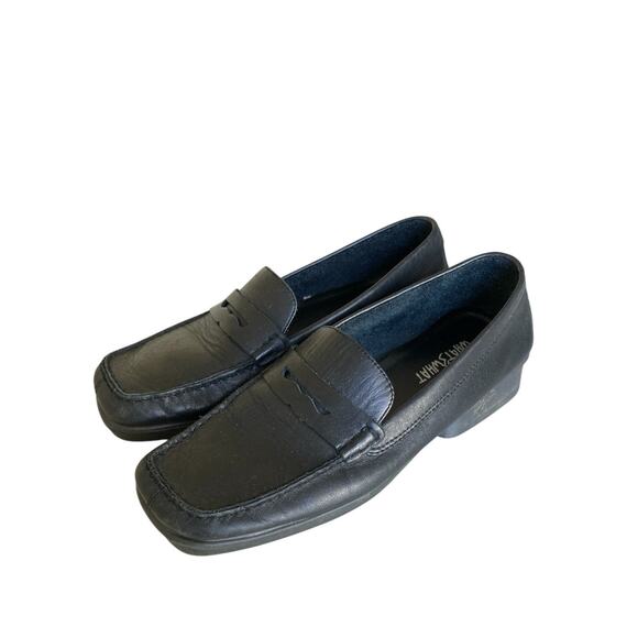 Vintage 90s Y2k What’s What Aerosoles Black Leather Square Toe Penny Loafers 7 - Picture 4 of 8